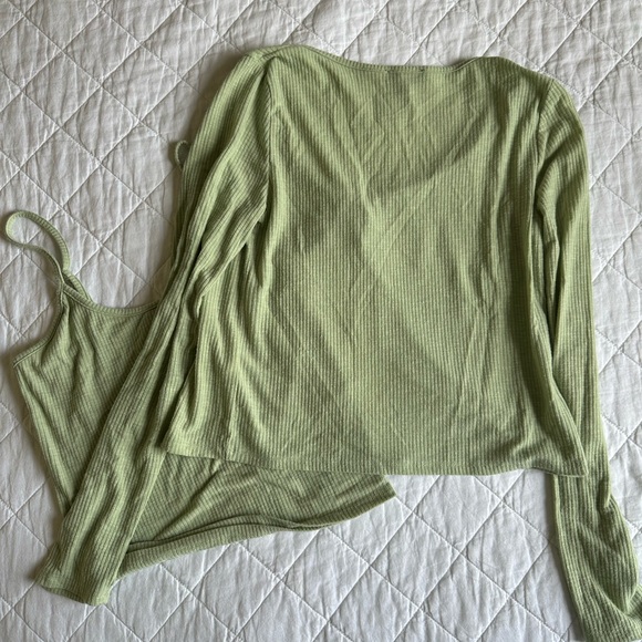 Freshman Light Green Ribbed Long Sleeve Top Set - Picture 2 of 3